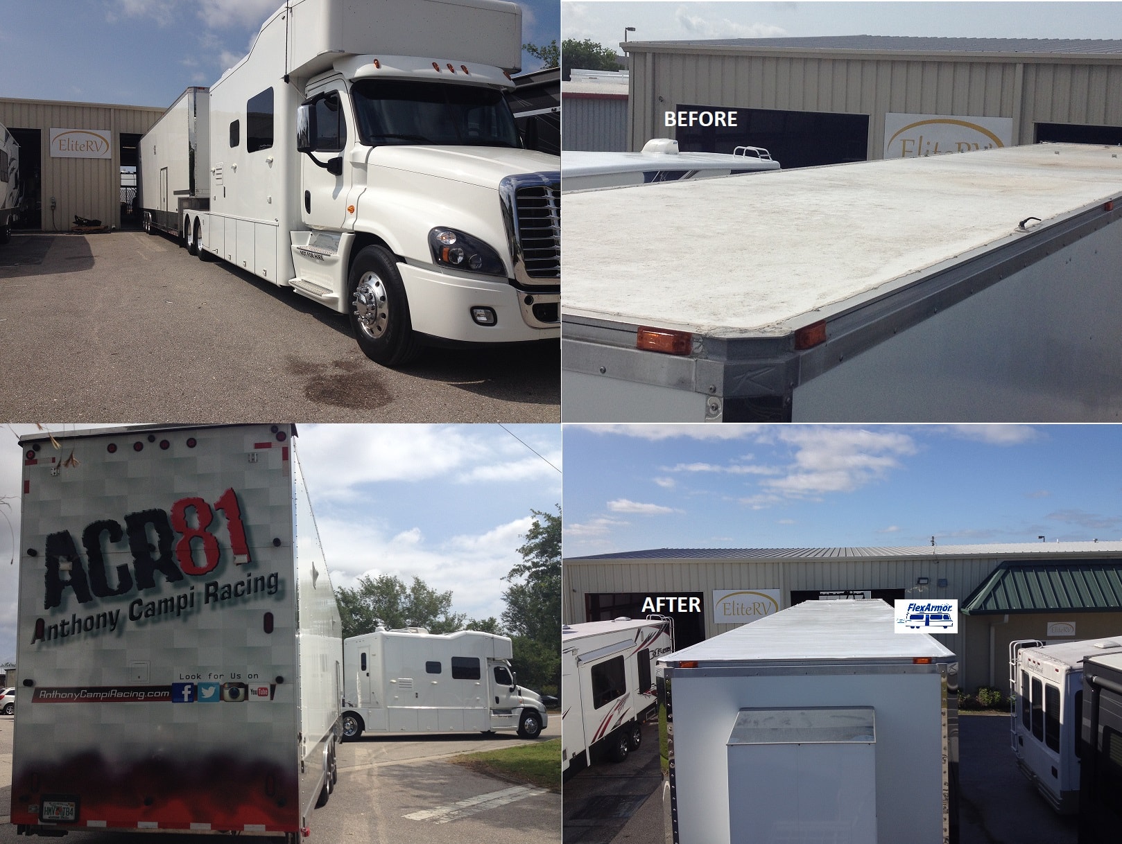 2006 46ft kIbbI before and after FlexArmor roof coating at EliteRV Palmetto FL