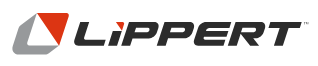 Logo of Lippert Components. It features a gray and red triangular design on the left, with the word
